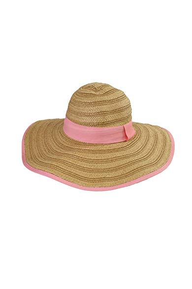 Collection Xiix Mixed Braid Straw Floppy Hat with Pink Ribbon