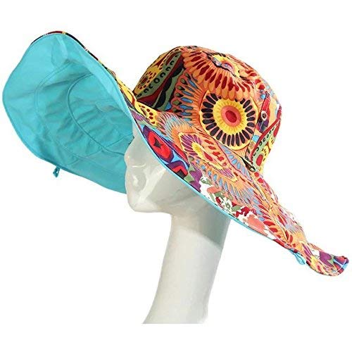 EYX Formula Women's Wide Large Brim Beach Cap for Travel,Flower Floppy Hat Foldable for Swimming with UPF 50+