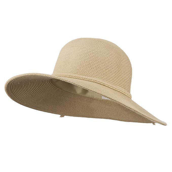 UPF 50+ Solid Cotton Paper Braid Flat Brim Hat - Tan W33S19B