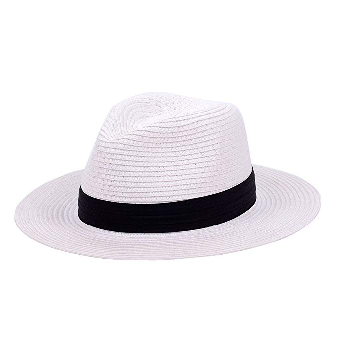 Panama Straw Hat,Womens Sun Hat Wide Brim Floppy Foldable Fedora Summer Beach Caps