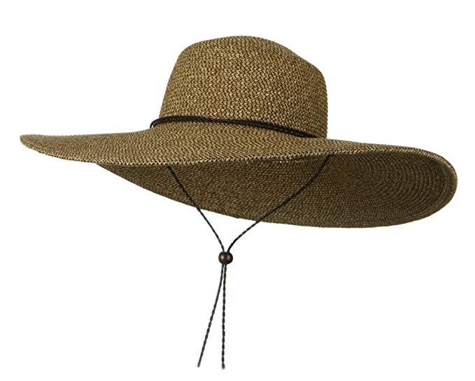 Womens Floppy Wide Brim Packable Sun Hat Two Tone Brown with Chin Strap