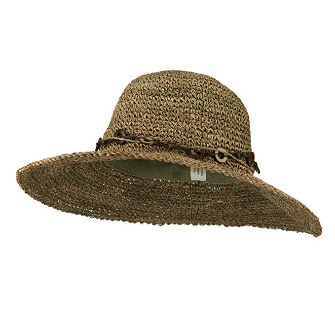Straw Seagrass Crocheted Braid Hat - Khaki