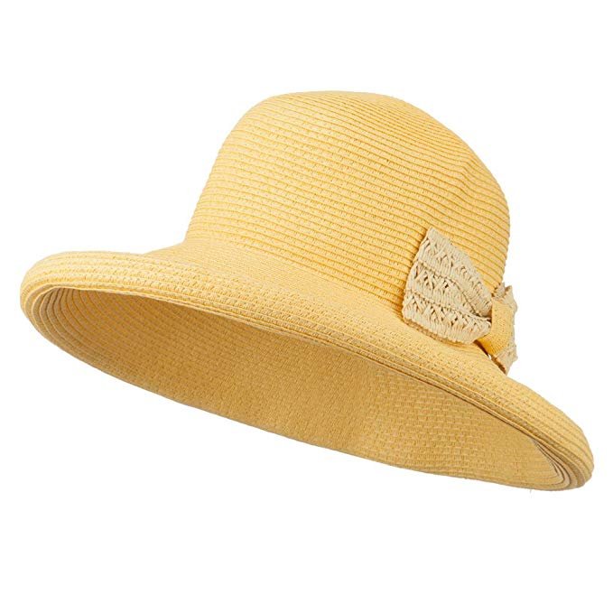 Paper Braid Roll Up Brim Sun Hat - Yellow