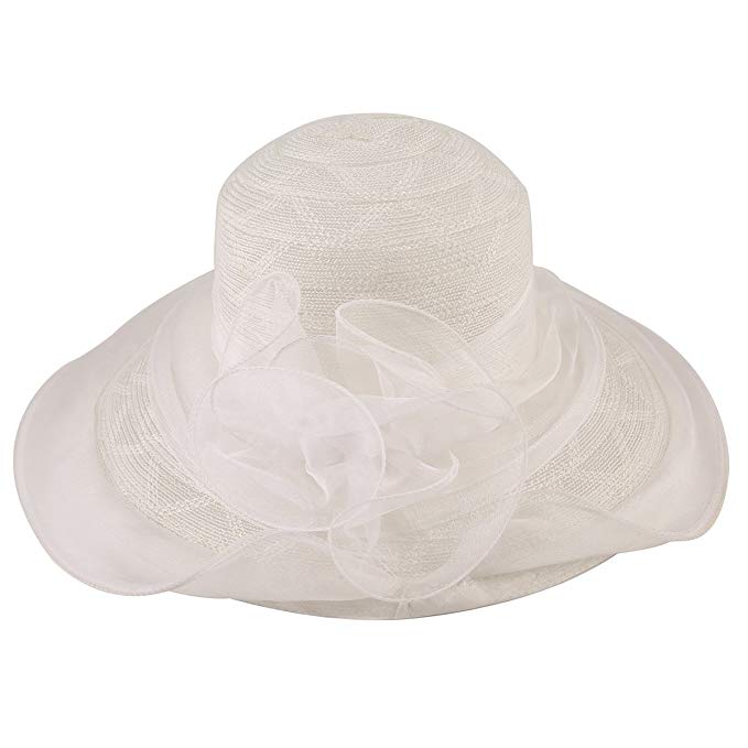HIJONES Women's Wide Brim Wedding Travel Summer Beach Sun Hat with Flower