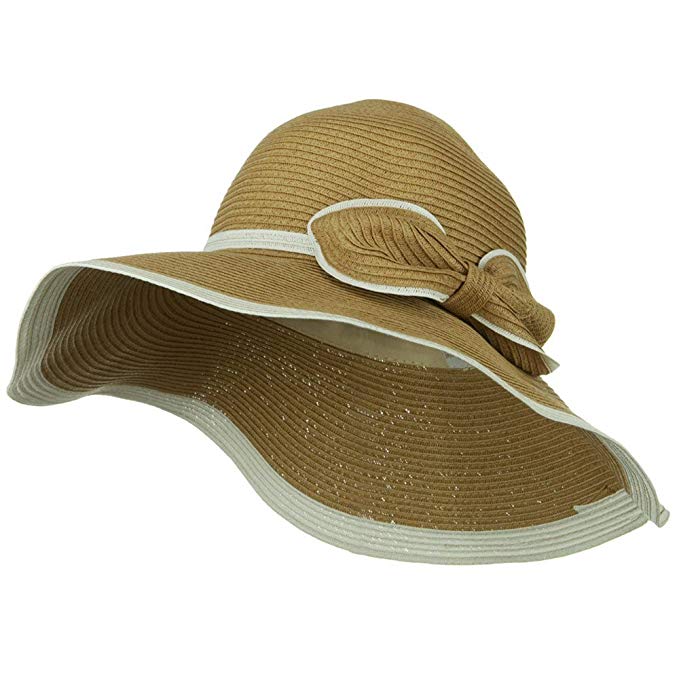SS/Sophia Two Tone Paper Straw Hat with Bow - Natural White