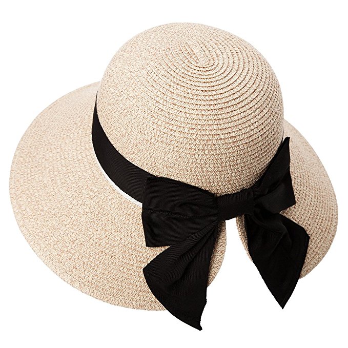 Womens Packable Straw Fedora Sun Cloche Hat Ponytail Summer Beach Panama 55-60cm