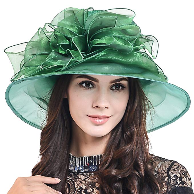 Ladies Kentucky Derby Church Hat Wide Brim Leaf Flower Bridal Dress Hat s037