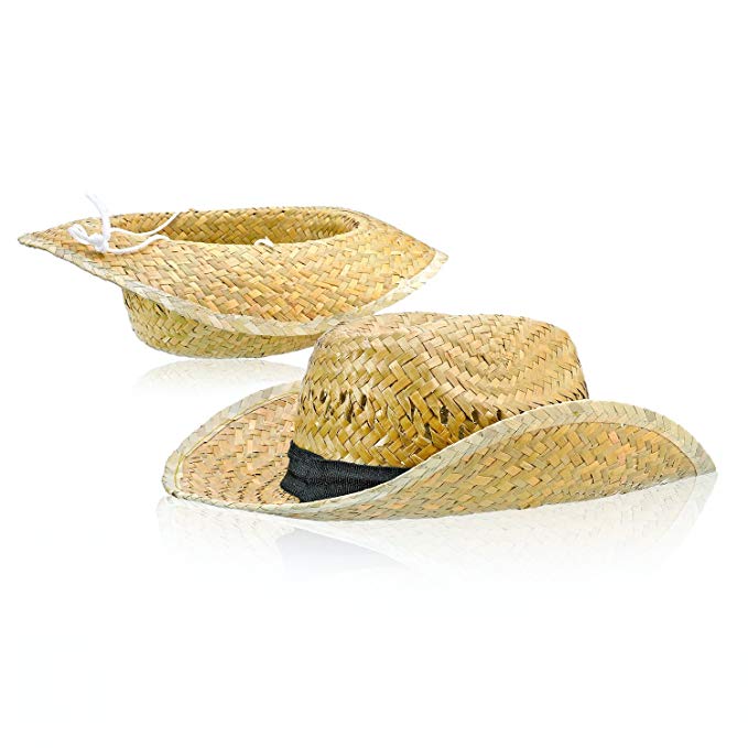 Bottles N Bags 2 pack ! Woven Straw Cowboy Hat with Fabric Band and Adjustable Chinstrap, Perfect Cruise Accessory by