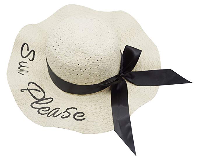 Bellady Women's Cursive Embroidered Letter Floppy Beach Sun Hat Straw Hats