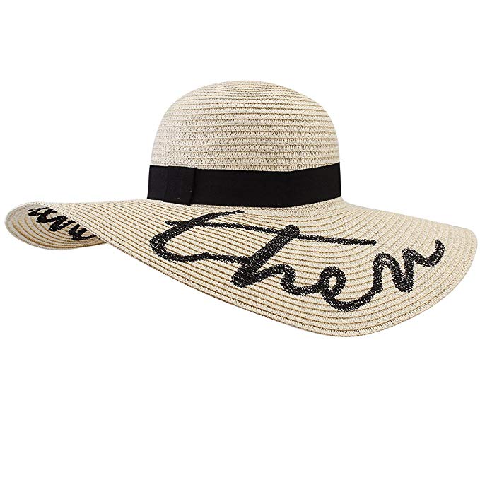 Women's Wide Brim Sun Beach Hat Braided Bucket with Wind Lanyard UPF 50+