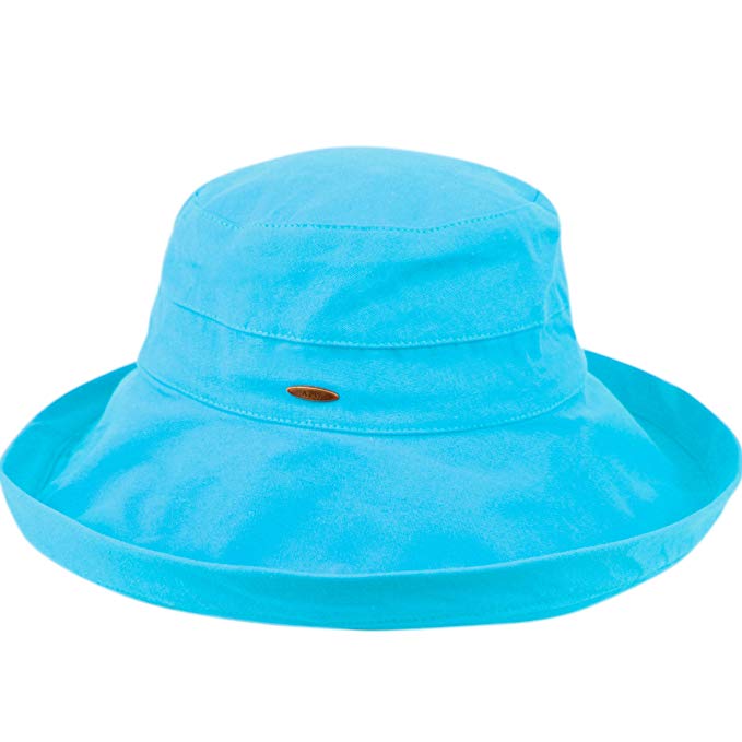 Women's Cotton Big Brim Hat with Inner Drawstring and UPF 50+ Rating