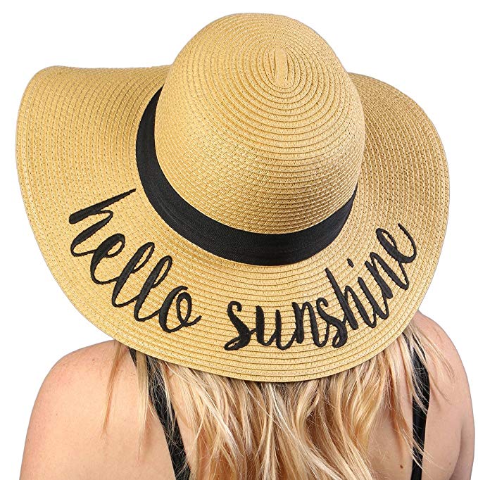 Funky Junque Women’s Bold Cursive Embroidered Adjustable Beach Floppy Sun Hat