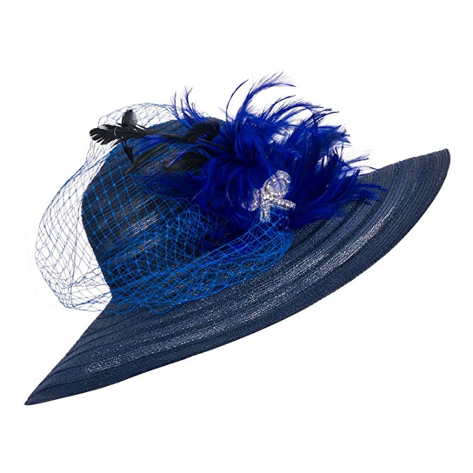 Womens Dress Church Kentucky Derby Wide Brim Feather Wedding Veil Sun Hat A265